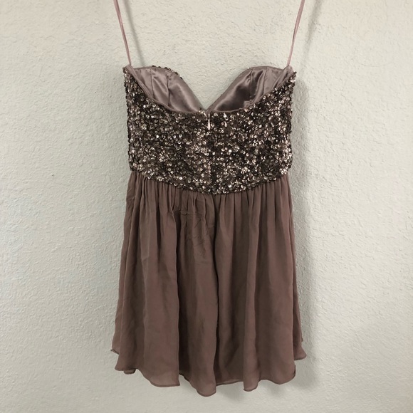Parker brown sequins chiffon silk Strapless dress - Picture 5 of 8